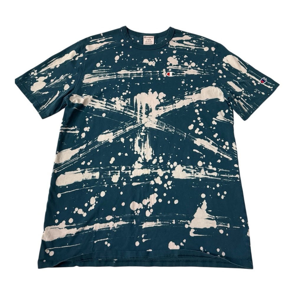 Champion Paint Splatter Graphic Tee Men’s Large Blue White Streetwear